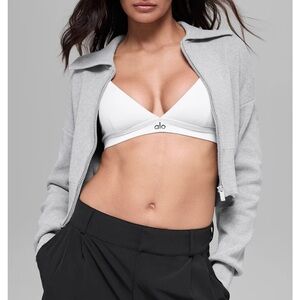 ALO Yoga Scholar Knit Cropped Full Zip Jacket Size Small Heather Grey Perfect